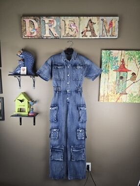 Boutique Athina Denim Cargo Pocket Jumpsuit Medium